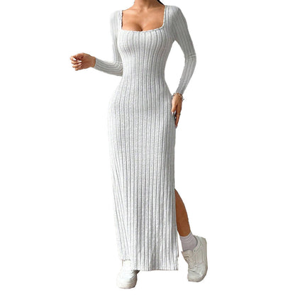 Damen Maxi-Kleid Rippenstrick Schlitz Norvielle