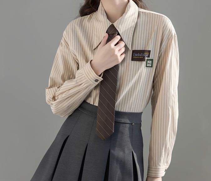 Damen Klassische Bluse Gestreift Moderner Kragen Weiß