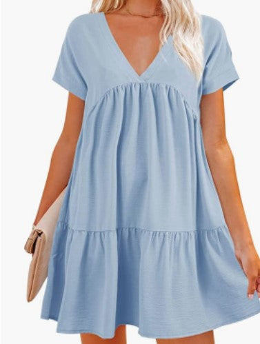 Damen V-Ausschnitt Kleid Weit schwingender Saum Norvielle
