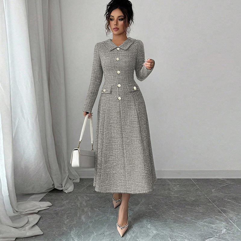 Damen Tweed-Kleid Klassisch Elegantes Mit Taschen Norvielle - Norvielle