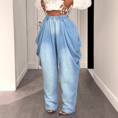 Damen Baggy-Jeans Hochtaillig Mit Seitentaschen Norvielle