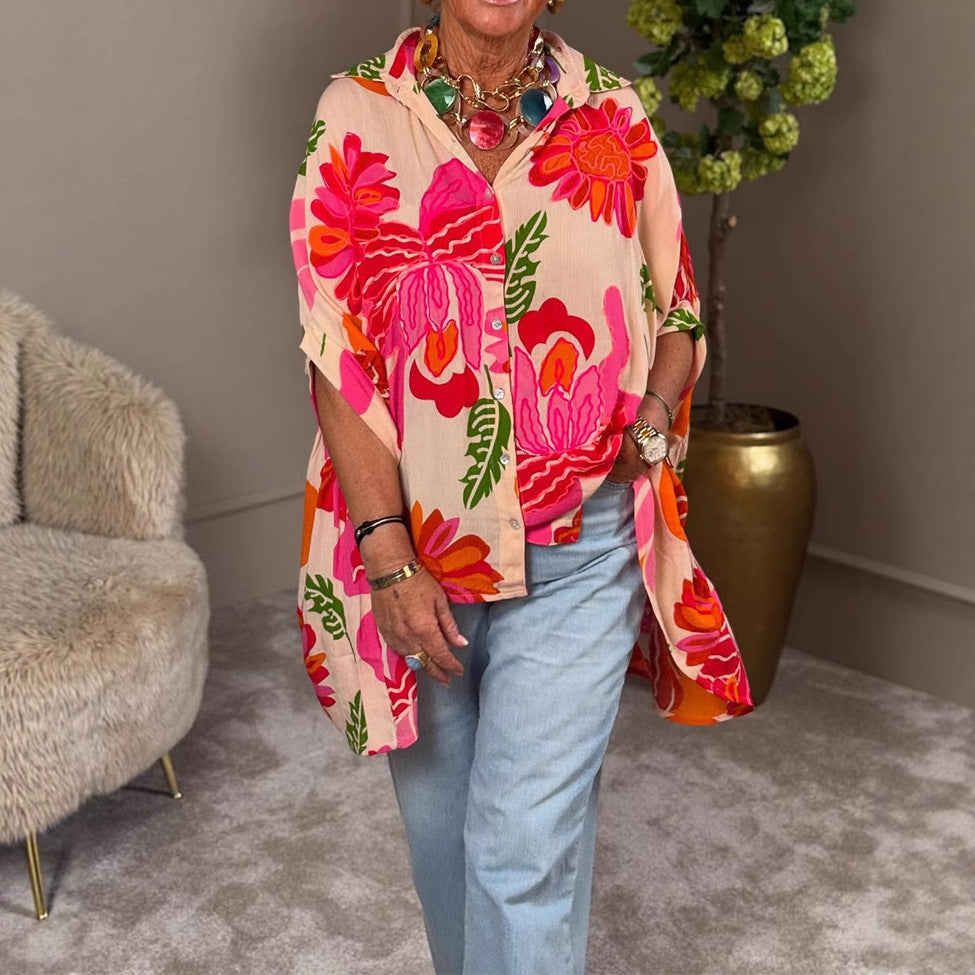 Damen Bluse Kimono-Style bunt Blumenmuster