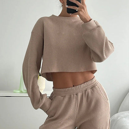 Damen Set Cropped Sweatshirt und weite Hosen Norvielle