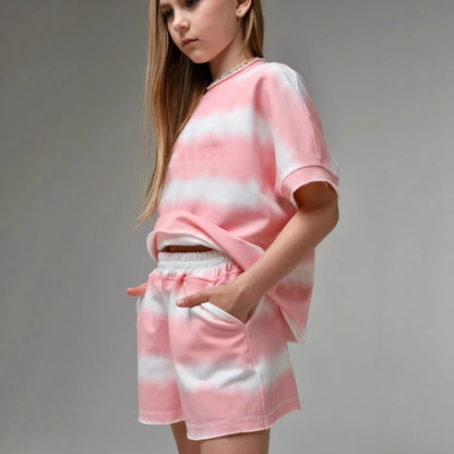 Damen T-Shirt und Shorts Set Tie-Dye Modern Farben