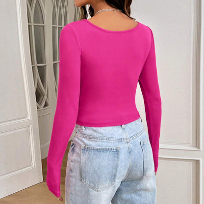 Damen Langarmshirt Rippstruktur Quadrat-Ausschnitt Norvielle