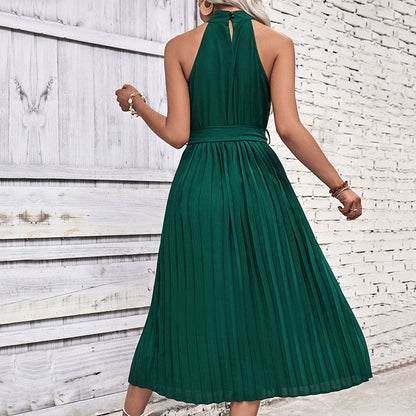 Damen Maxikleid Plissee mit Taillengürtel Elegantes Design