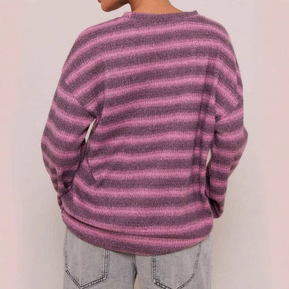 Damen Strickpullover Kuscheliges Streifenmuster Beige
