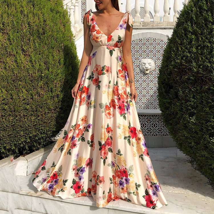 Damen Maxikleid Blumendruck Fließender Schnitt Norvielle