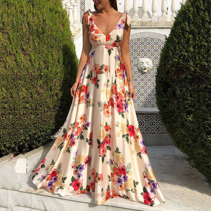 Damen Maxikleid Blumendruck Fließender Schnitt Norvielle