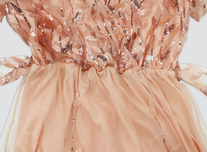 Norvielle Damen Midi Kleid V-Ausschnitt Kurzärmelig mit Gürtel