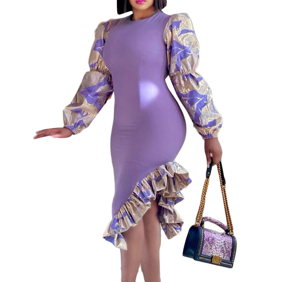 Damen Rüschenkleid Puffärmel Asymmetrisch Norvielle