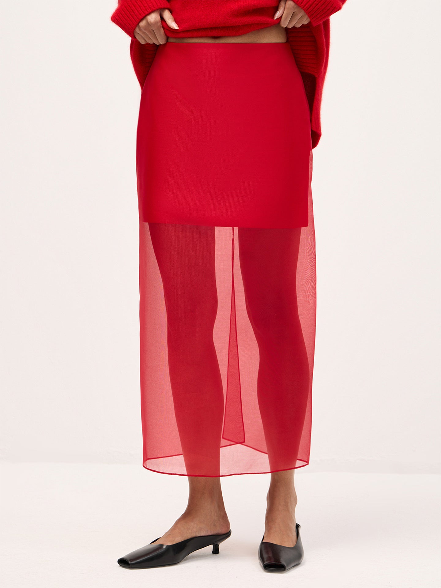 Damen Chiffon-Rock Lang Elegante Silhouette Mit Seitlichem Schlitz