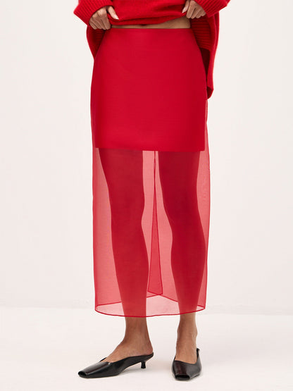 Damen Chiffon-Rock Lang Elegante Silhouette Mit Seitlichem Schlitz