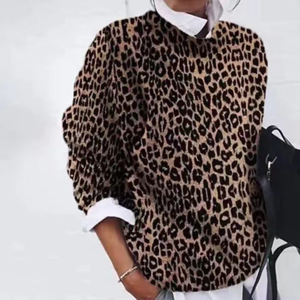 Norvielle Damen Tiered Sweater Animal-Print Woll-Pullover Schwarz - Norvielle