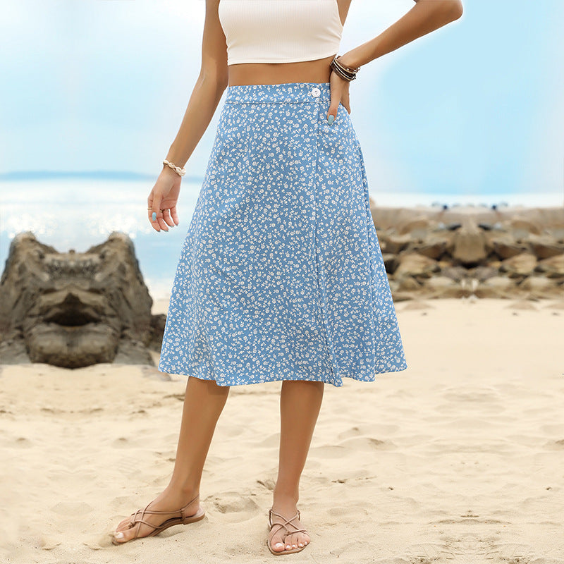 Damen Midirock Floralmuster Seitenschlitz Norvielle - Norvielle