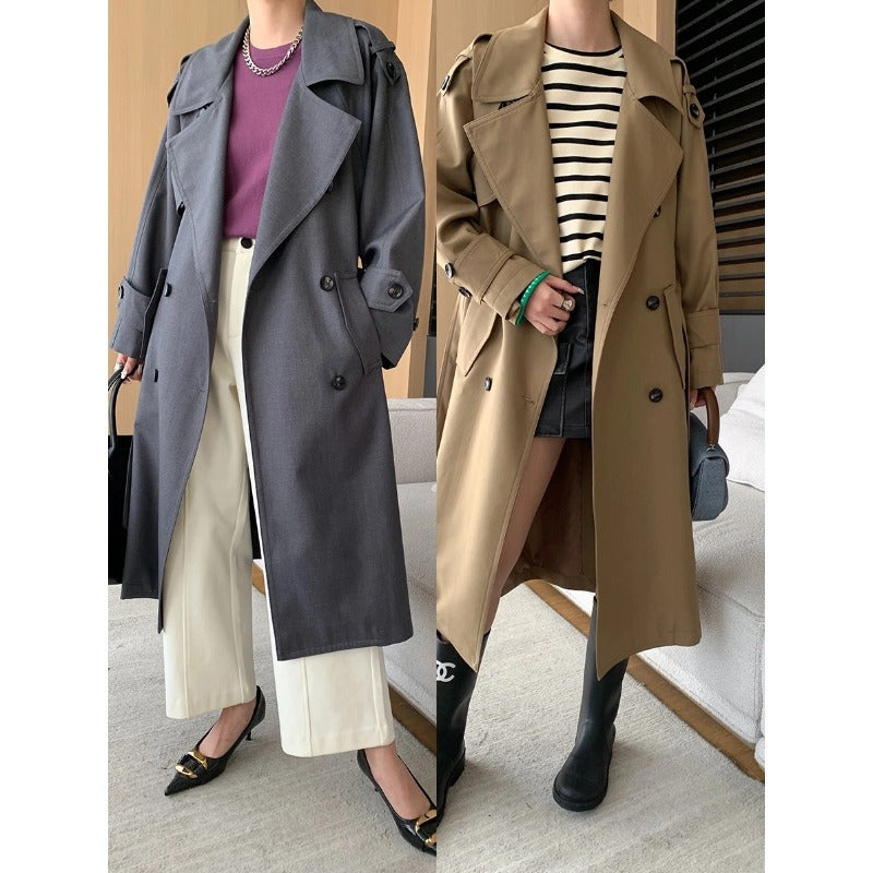 Damen Trenchcoat Großzügige Taschen Moderner Schnitt Norvielle