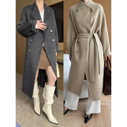 Damen Wickelmantel Wollmix Elegantes Design
