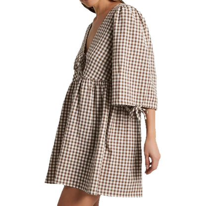 Damen Freizeitkleid V-Ausschnitt Puffärmel Norvielle