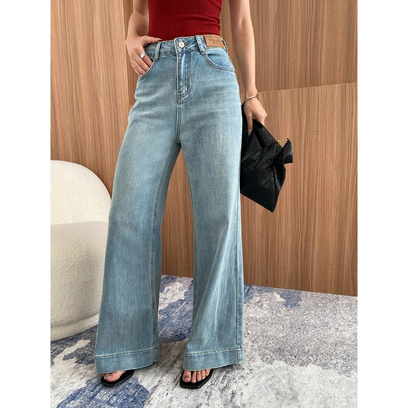 Damen Schlagjeans Highwaist Vintage-Stil Blau - Norvielle