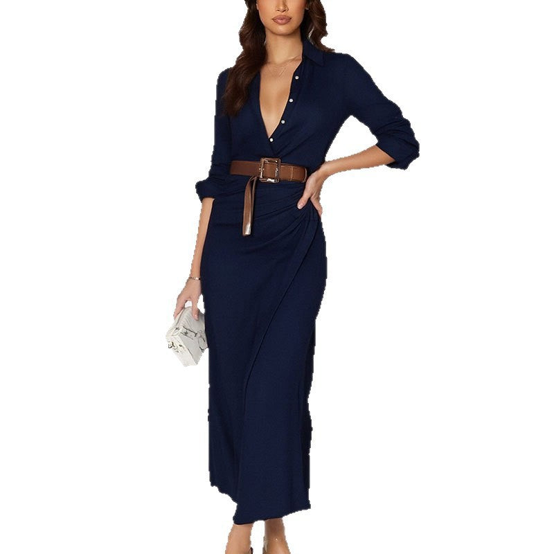 Damen Maxi-Kleid V-Ausschnitt Tailliert Norvielle