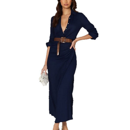 Damen Maxi-Kleid V-Ausschnitt Tailliert Norvielle