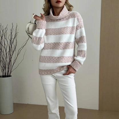 Damen Pullover Hochkragen Gestreift Norvielle