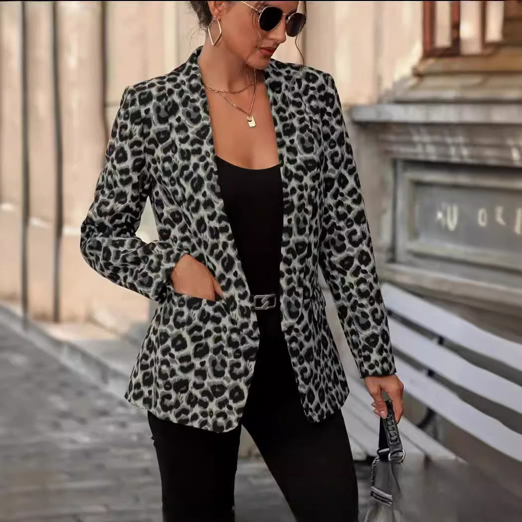 Damen Blazer Animal-Print mit Revers und Taschen