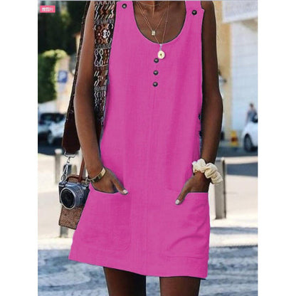 Damen Sommerkleid Leicht Knöpfe Taschen Norvielle
