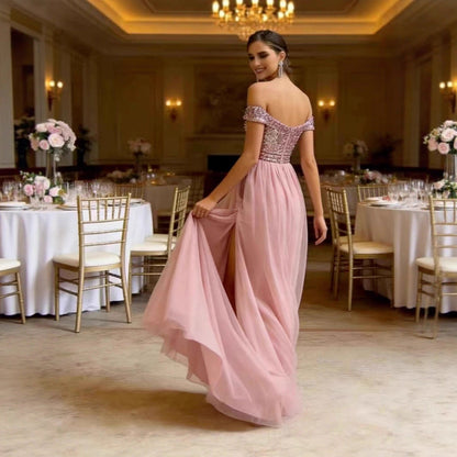Damen Abendkleid Schulterfrei Funkelnde Applikationen Norvielle