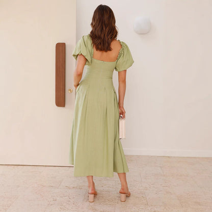 Damen Midikleid Puffärmel Knotendetail Norvielle