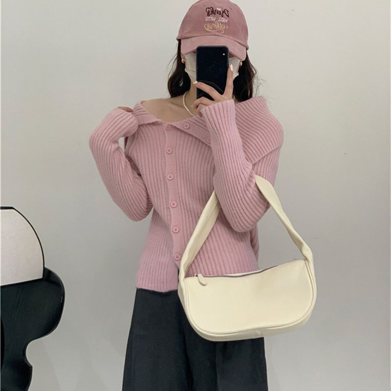 Damen Strickjacke Schick Kragen Knöpfe Norvielle