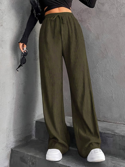 Damen Plissee-Hose Weit Elastischer Bund