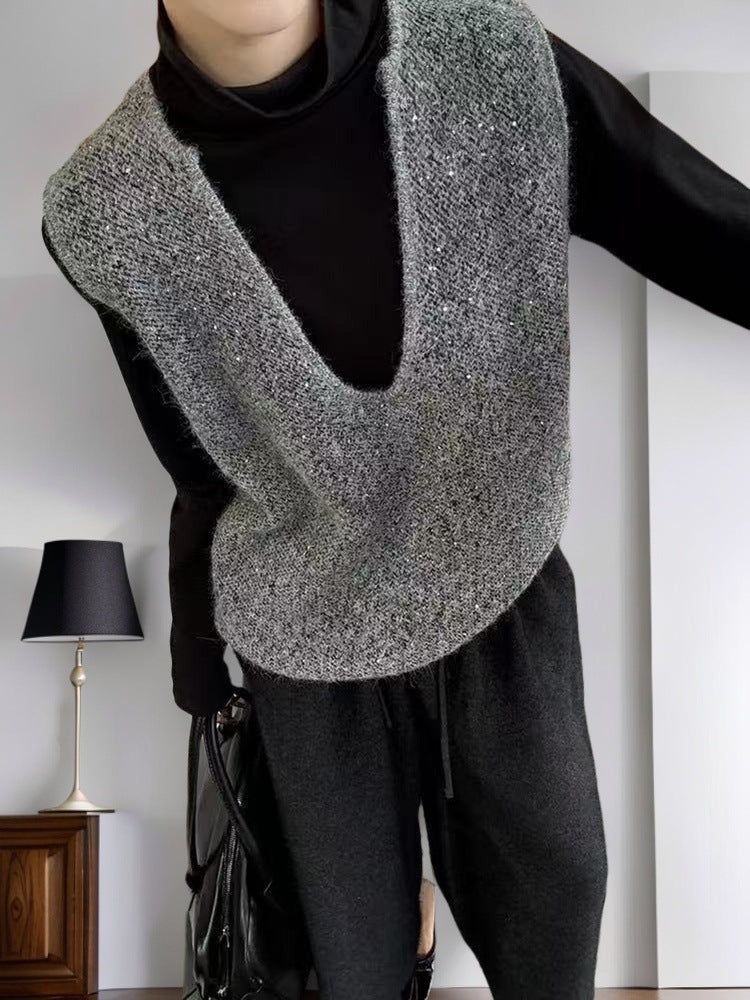 Damen Strickweste V-Ausschnitt Kreativer Schnitt Norvielle