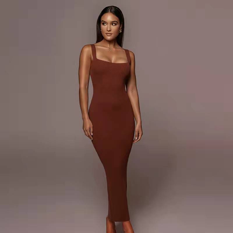 Damen Langärmliges Knielanges Strickkleid