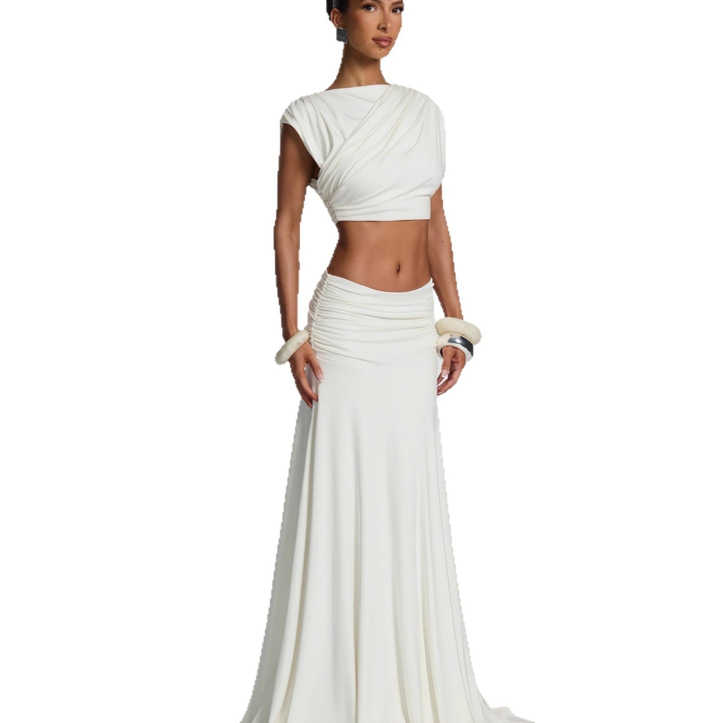 Damen Wickelkleid Drapiertes Oberteil Fließender Rock Norvielle