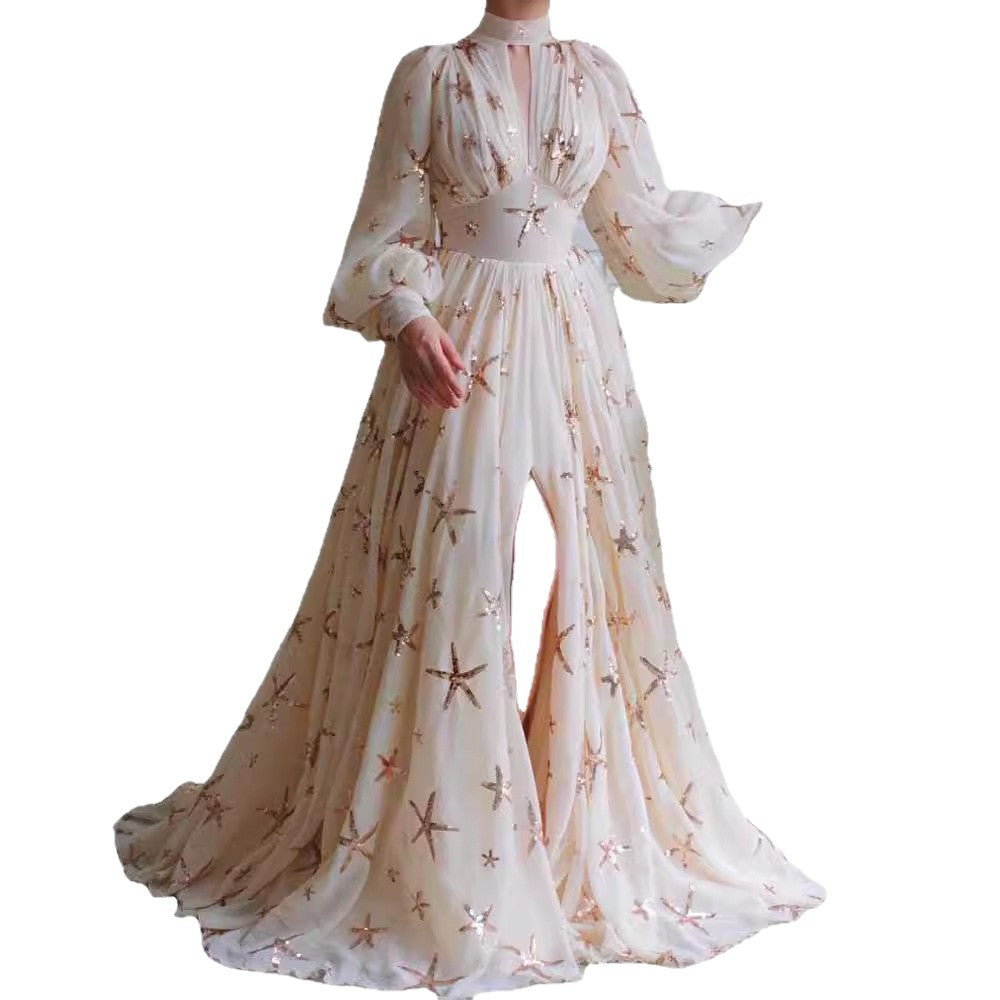 Damen Abendkleid mit Pailletten und Transparenz Norvielle