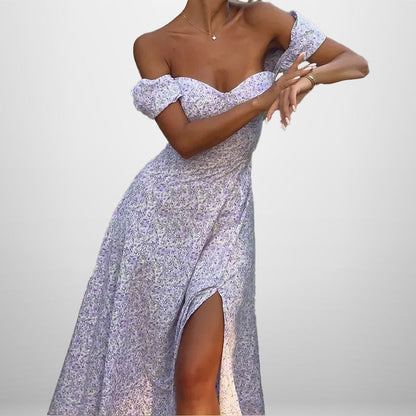 Damen Maxikleid Off-Shoulder mit Floralprint und seitlichem Schlitz