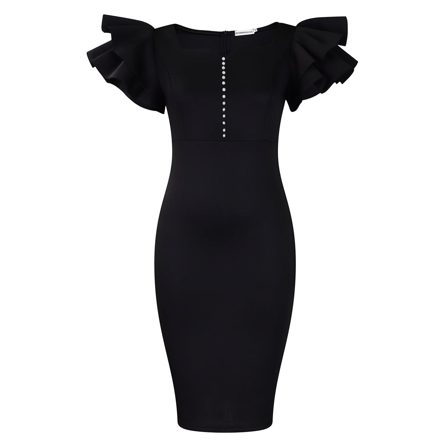 Damen Midi-Kleid Voluminöse Rüschen Perlendetails Norvielle