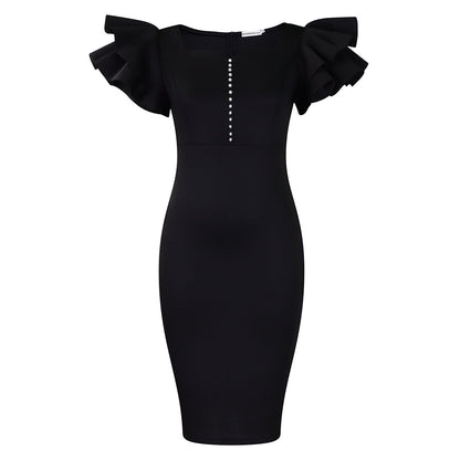 Damen Midi-Kleid Voluminöse Rüschen Perlendetails Norvielle
