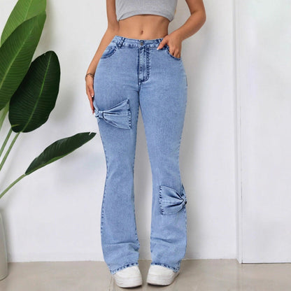 Damen Jeans Ausgestellt Dekorative Schleifen Norvielle