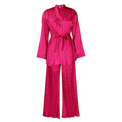 Damen Schlafanzug Satin Plisseefalten Norvielle