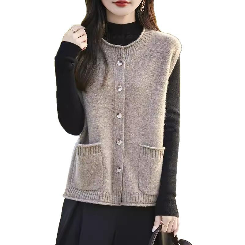 Damen Strickweste mit Taschen und Knöpfen Norvielle