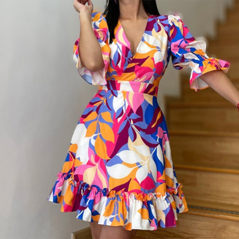 Damen Minikleid mit Puffärmeln und Rüschen Norvielle - Norvielle