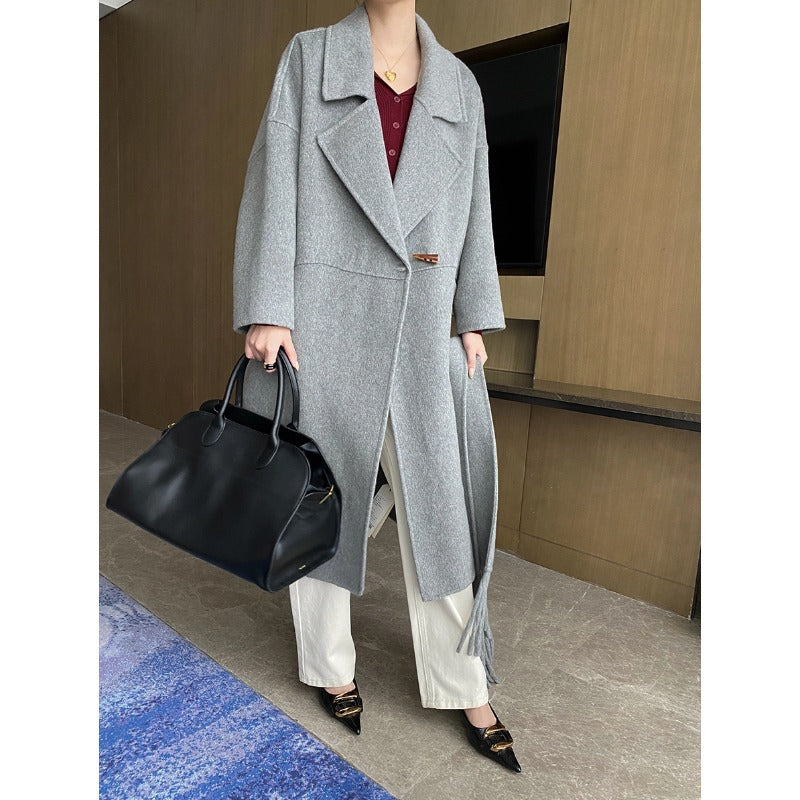 Damen Oversized-Mantel mit Fransen Tiefkragen