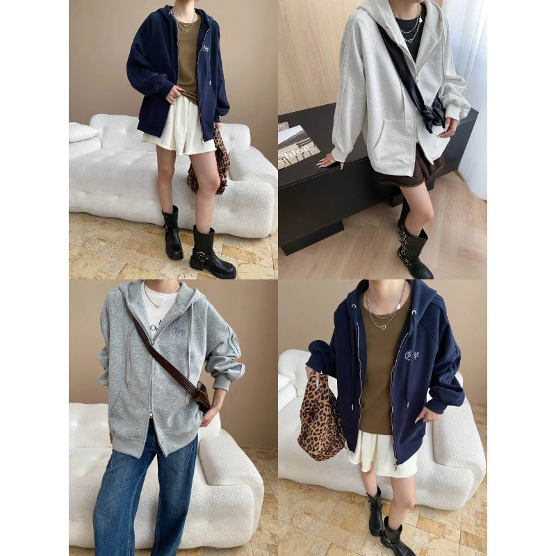Damen Oversize Kapuzenjacke mit Reißverschluss Lässig