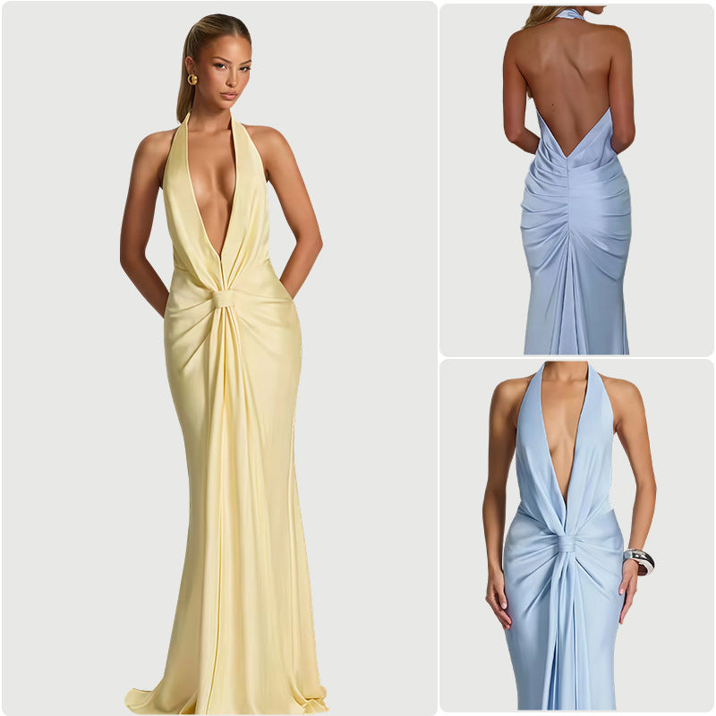 Damen Maxi-Kleid V-Ausschnitt Wickeldetail Norvielle - Norvielle