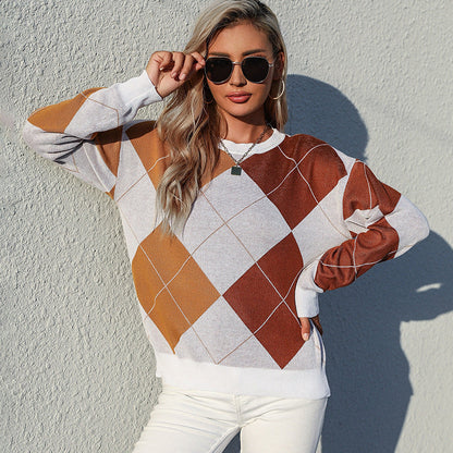 Damen Strickpullover Rautenmuster Norvielle