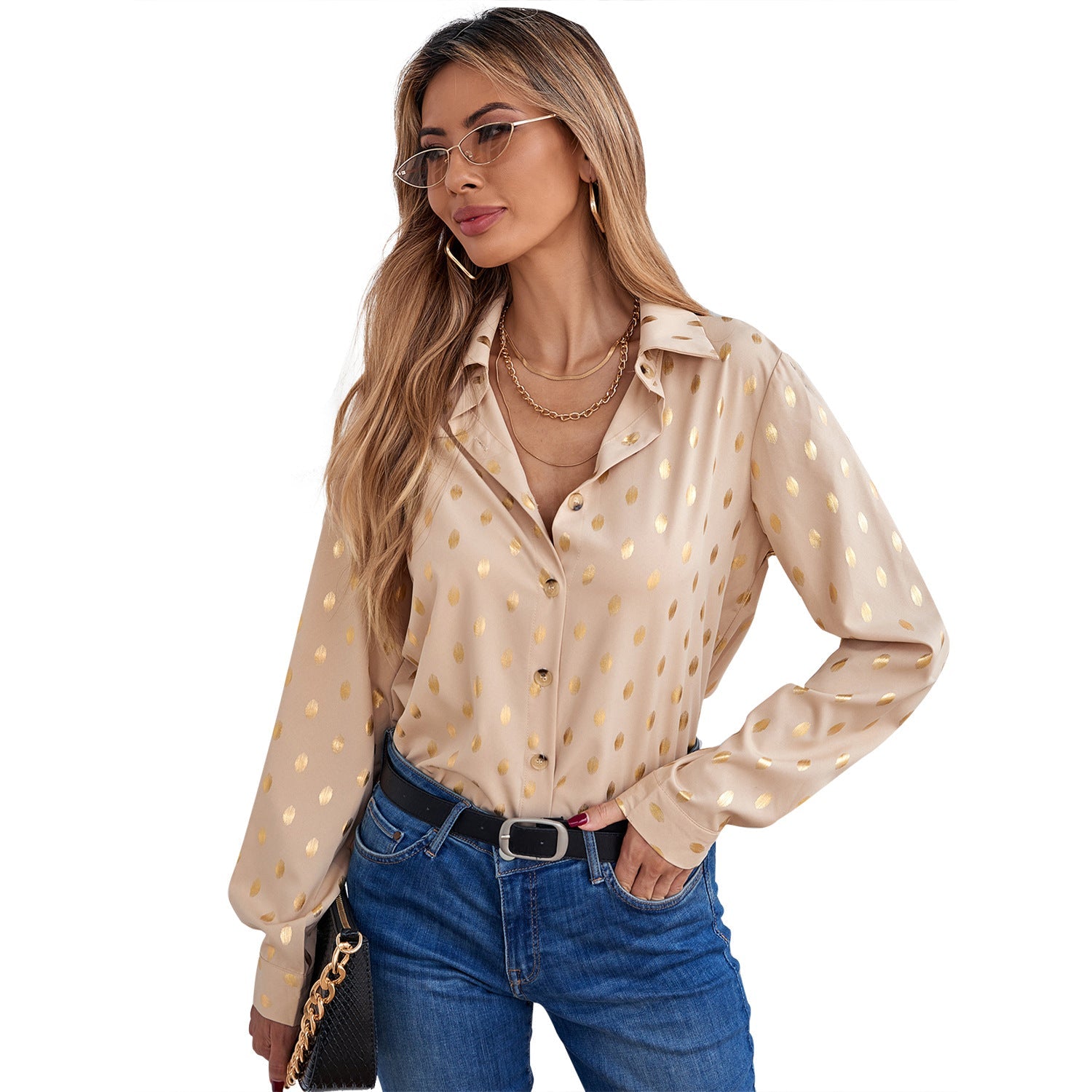 Damen Bluse Metallic-Druck Glanzfinish Norvielle - Norvielle