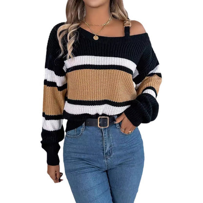 Damen Off-Shoulder Pullover Streifen Norvielle