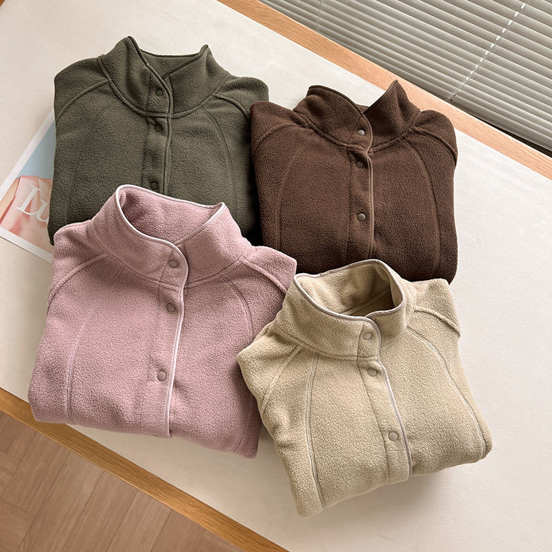 Damen Fleecejacke Hochkragen Druckknöpfe Norvielle